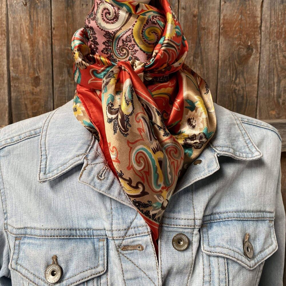 Red Paisley Printed Wild Rag Scarf Southwestern Western
